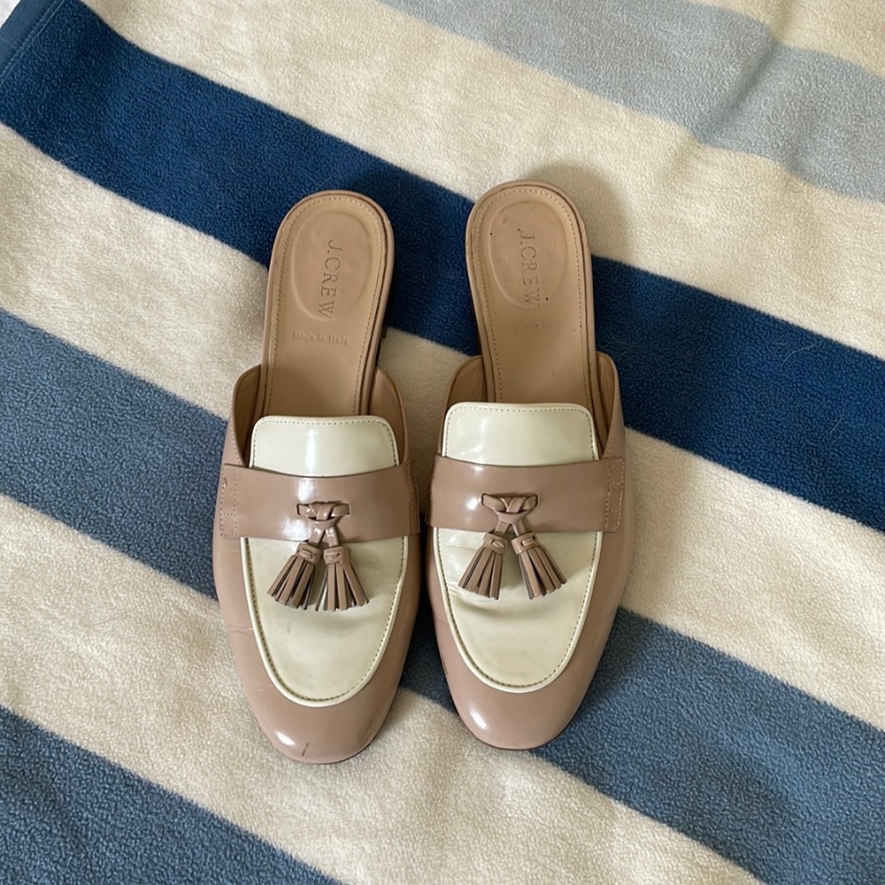Jcrew tassel mules beige two tone 8